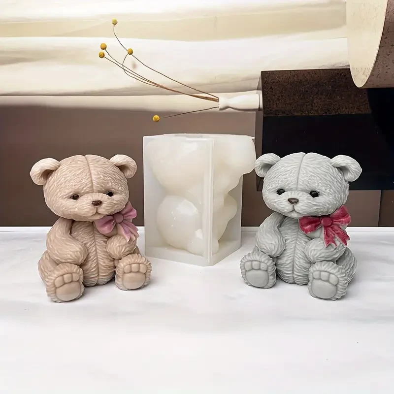 قوالب شموع دب تيدي من السيليكون مع رباطات عنق،